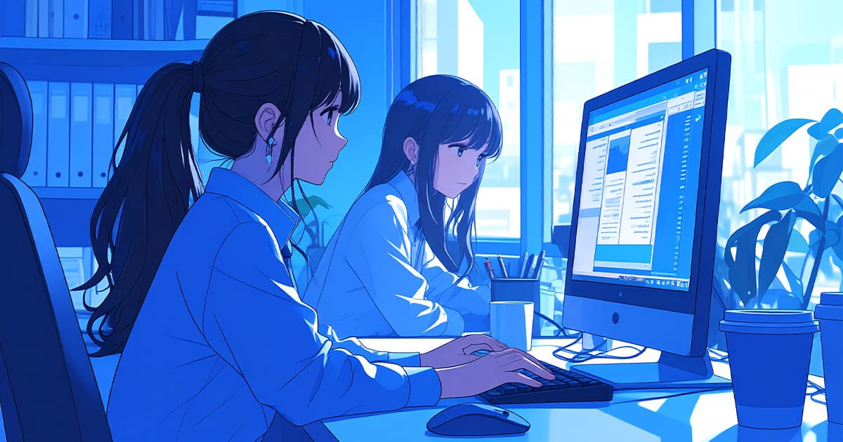 パソコンの前で仕事をしている2人の女性