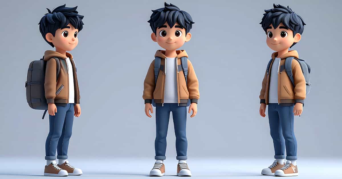 男の子のポーズ前、右横、左横のポーズ