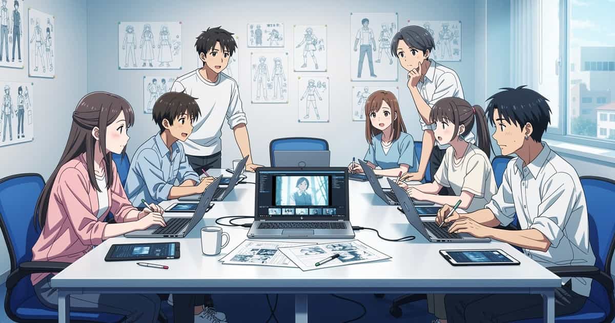 アニメーション制作の会議中