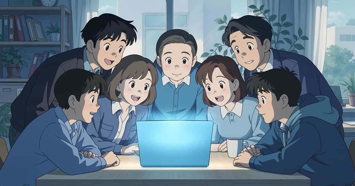 みんなでアニメーションを確認している