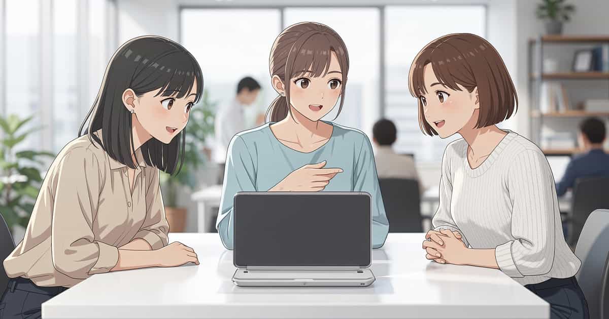 オフィスで会議する女性3名