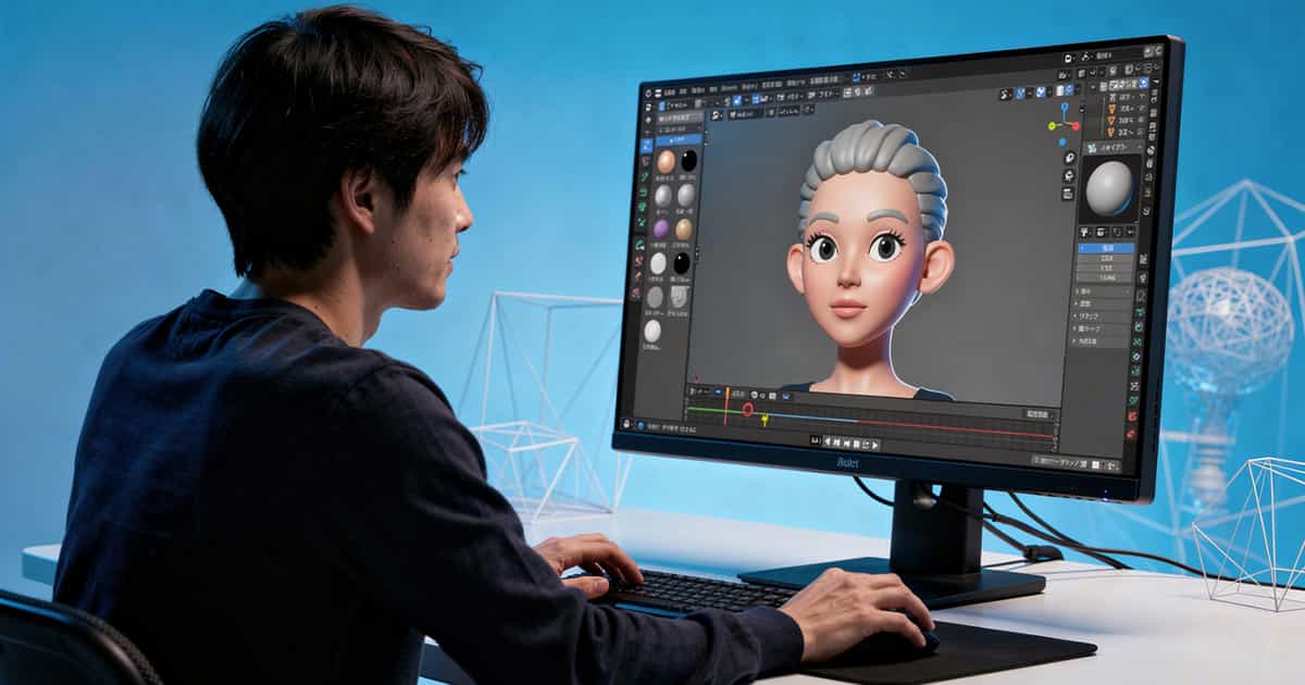 Blenderを操作する男性