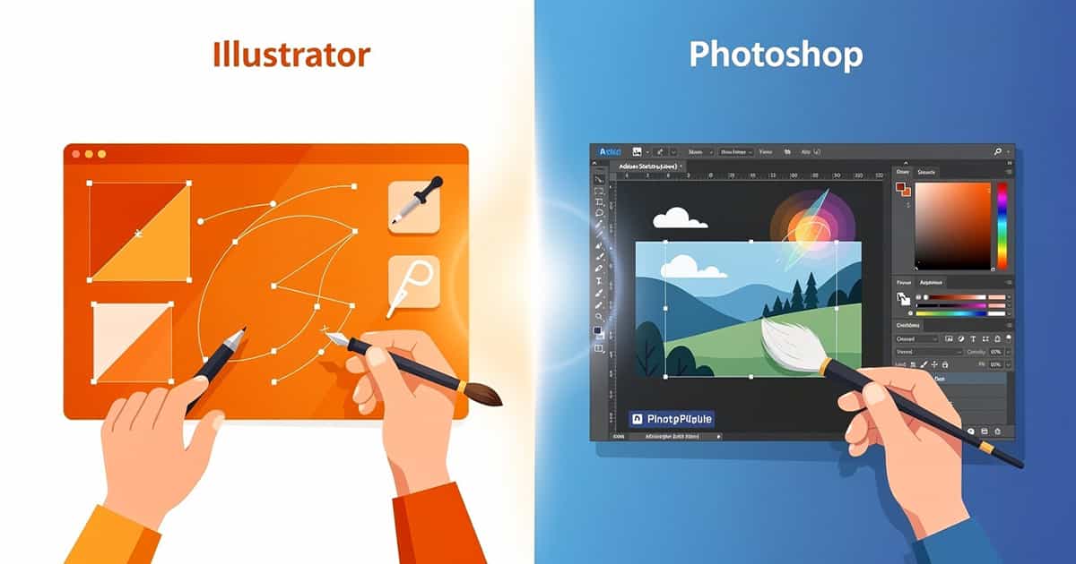 IllustratorとPhotoShopの違いのイラスト